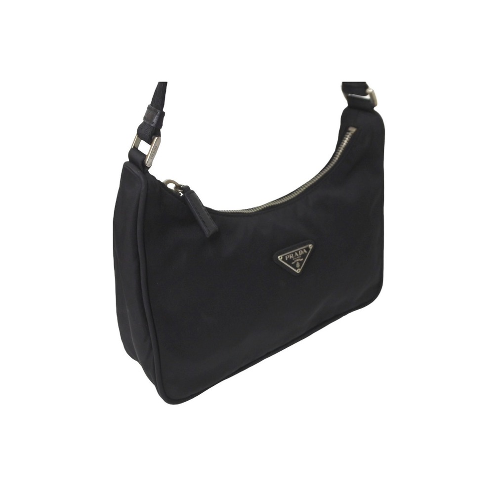 PRADA Hobo Handbag Triangle Logo Black Nylon - Picture 4 of 9